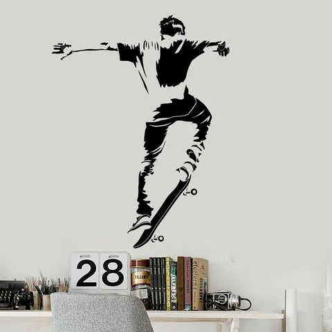 Скейтбордистская виниловая наклейка на стену для подростков, декор для спальни, Современная Наклейка на стену, C783