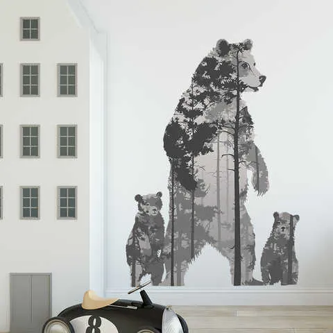 Декоративные наклейки на стену для детей-подростков, с изображением полярного медведя в лесу