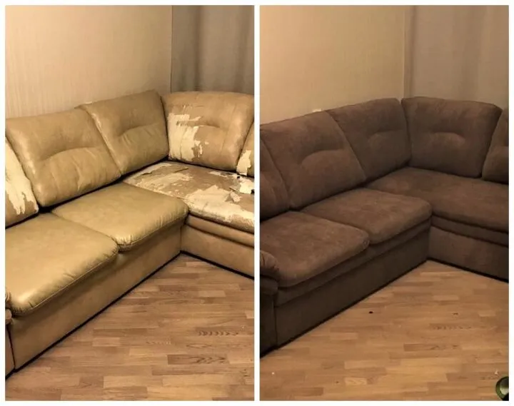 Пример дивана до и после перетяжки