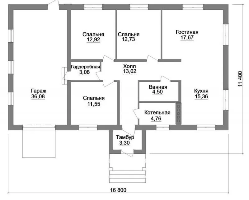 Планировка дома с тремя спальнями